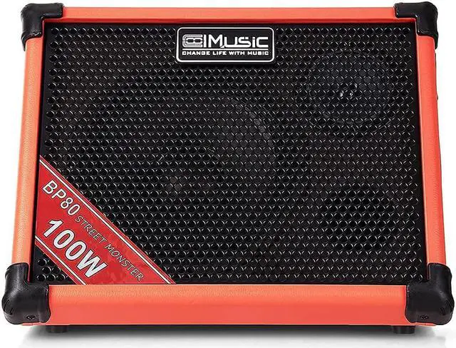 Alt view image 2 of 5 - Coolmusic BP80 Battery Powered Acoustic Guitar Amplifier- Portable Bluetooth Speaker 100W, 6 Inputs,3 Band EQ,Orange