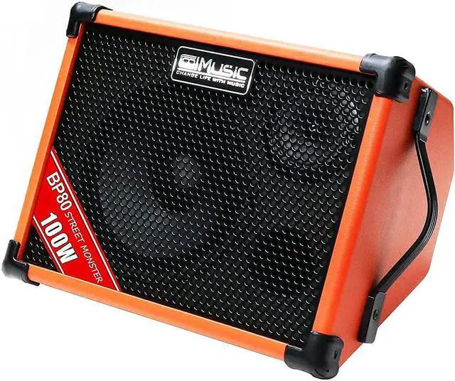 Main image of Coolmusic BP80 Battery Powered Acoustic Guitar Amplifier- Portable Bluetooth Speaker 100W, 6 Inputs,3 Band EQ,Orange