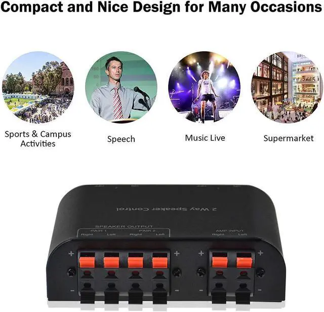 Alt view image 5 of 5 - A ADWITS 2-Channel Speaker Switcher Selector Box with Terminal Claps 150W RMS per Channel, Black