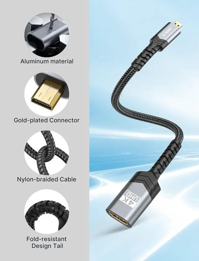 Alt view image 7 of 7 - Micro HDMI to HDMI Adapter 4K@60Hz HDR 3D Dolby 18Gbps Compatible with Raspberry Pi 5/Pi 4/Go Pro Hero/Nikon/Canon/ and Other Camera-Gray