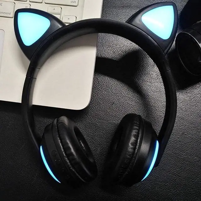 Alt view image 6 of 7 - Wireless Bluetooth Cat Ear Headphones with Mic 7 Colors LED Light Flashing Glowing On-Ear Stereo Headset Compatible with Smartphones PC Tablet
