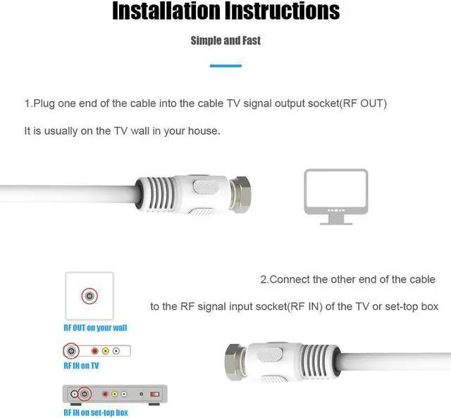 Alt view image 5 of 7 - Short Coaxial Cable, 2 Pack 1ft Coaxial Cable, RG6 Cable with Right Angle Connectors, White 75 Ohm Shield Digital Coax Cables with F-Male Connectors, Ideal for TV Antenna DVR Satellite