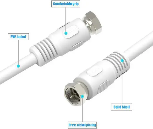 Alt view image 3 of 7 - Short Coaxial Cable, 2 Pack 1ft Coaxial Cable, RG6 Cable with Right Angle Connectors, White 75 Ohm Shield Digital Coax Cables with F-Male Connectors, Ideal for TV Antenna DVR Satellite