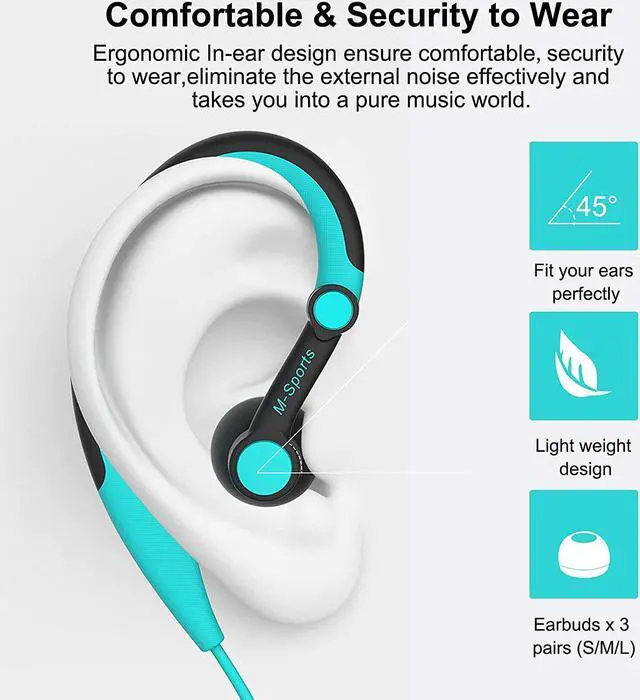 Alt view image 2 of 7 - Sport Wired Earbuds Over Ear in-Ear Earbuds Earhook Running Headphones Headphones with Microphone for iPhone iPod Android Phone (Blue)