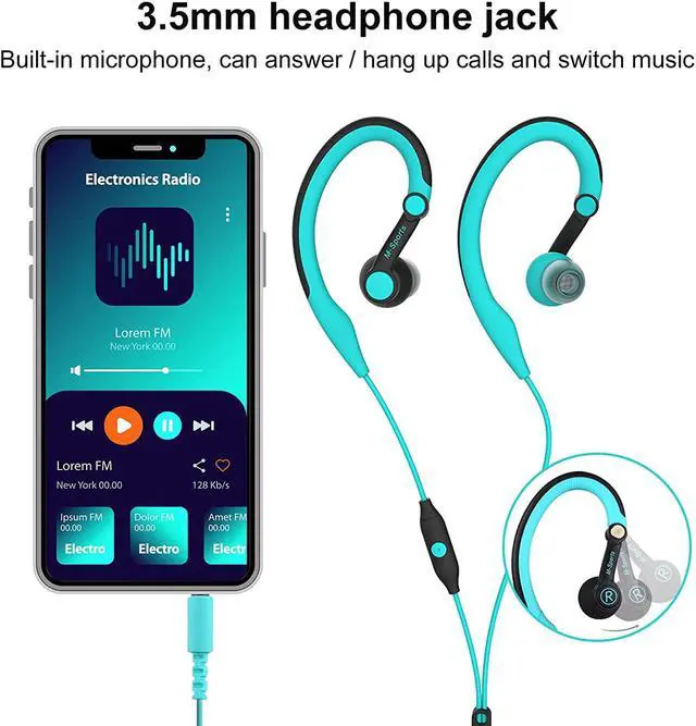 Alt view image 4 of 7 - Sport Wired Earbuds Over Ear in-Ear Earbuds Earhook Running Headphones Headphones with Microphone for iPhone iPod Android Phone (Blue)