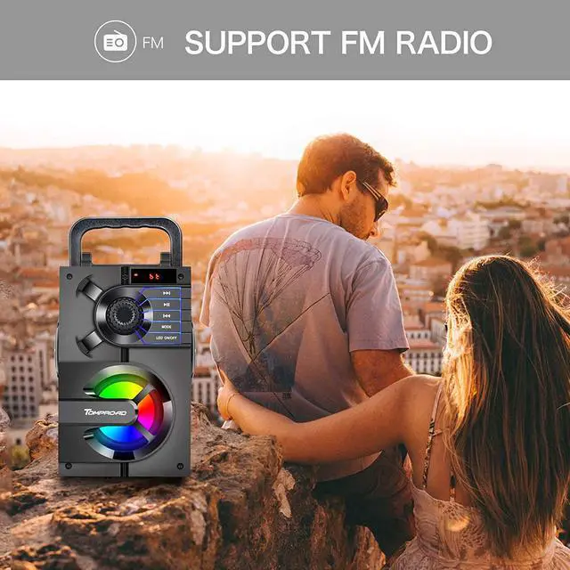 Alt view image 3 of 7 - Bluetooth Speaker, Portable Bluetooth Speakers with Subwoofer Wireless Stereo Sound Rich Bass Outdoor Party Speakers Support Remote Control FM Radio LED Lights