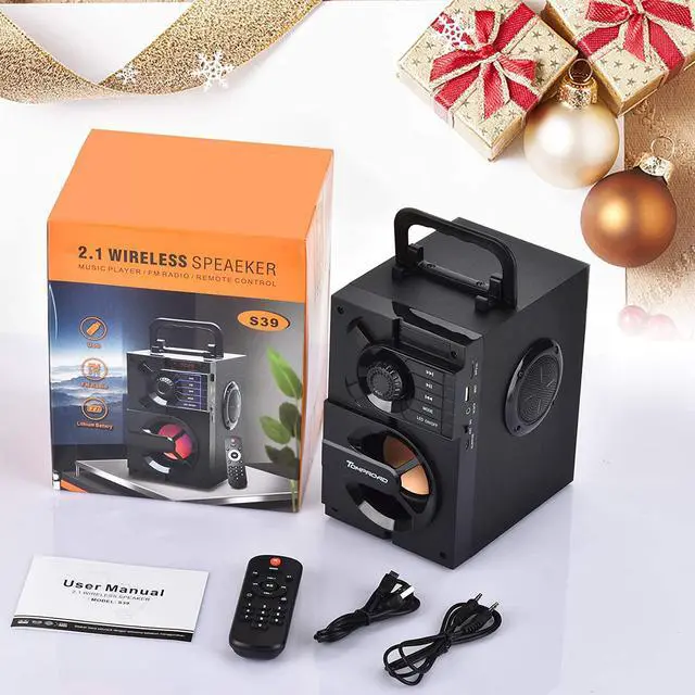 Alt view image 7 of 7 - Bluetooth Speaker, Portable Bluetooth Speakers with Subwoofer Wireless Stereo Sound Rich Bass Outdoor Party Speakers Support Remote Control FM Radio LED Lights