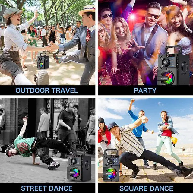 Alt view image 6 of 7 - Bluetooth Speaker, Portable Bluetooth Speakers with Subwoofer Wireless Stereo Sound Rich Bass Outdoor Party Speakers Support Remote Control FM Radio LED Lights