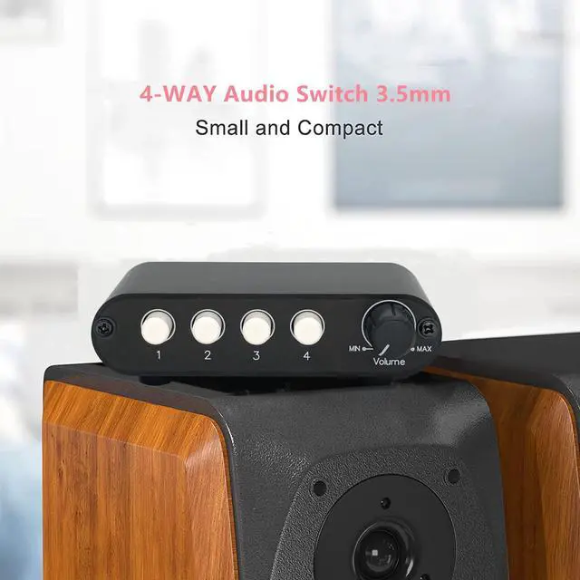 Alt view image 2 of 7 - 4-Way 3.5mm Stereo Audio Switch Input Signal Source Switcher Selector Splitter Box with line Volume Controller (4 in 1 Out / 1 in 4 Out) -MC41