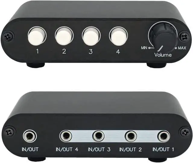 Main image of 4-Way 3.5mm Stereo Audio Switch Input Signal Source Switcher Selector Splitter Box with line Volume Controller (4 in 1 Out / 1 in 4 Out) -MC41