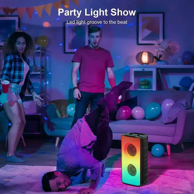 Alt view image 7 of 7 - Bluetooth Speakers, 60W(80W Peak) Portable Loud Wireless Stereo Speaker with Rich Bass, Bluetooth 5.0, FM Radio, Colorful Light, TWS Pairing, EQ, 10000mAh Battery, Outdoor Speaker for Home Party Gift
