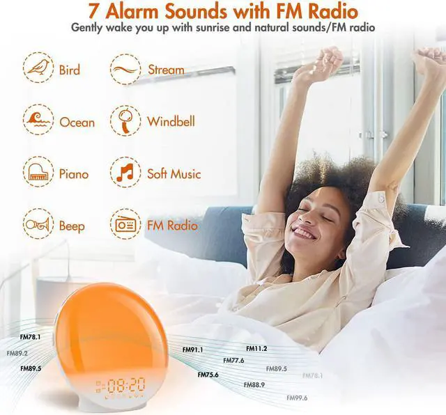 Alt view image 3 of 7 - Sunrise Alarm Clock, KEPLUG Wake Up Light Dual Alarm Clock with FM Radio, Snooze, Sunrise Sunset Simulation for Bedroom, 7 Color Night Light, 7 Nature Sound, Sleep Aid for Heavy Sleepers Adults Kids