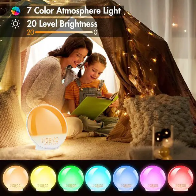 Alt view image 6 of 7 - Sunrise Alarm Clock, KEPLUG Wake Up Light Dual Alarm Clock with FM Radio, Snooze, Sunrise Sunset Simulation for Bedroom, 7 Color Night Light, 7 Nature Sound, Sleep Aid for Heavy Sleepers Adults Kids