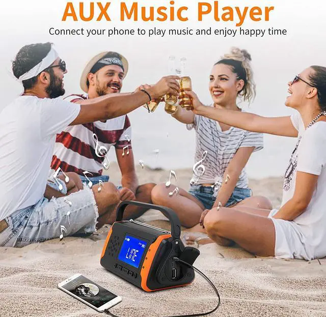 Alt view image 4 of 7 - Emergency Weather Crank Radio 6000mAh - Solar Powered, Hand Crank,AM/FM/NOAAEmergency Weather Alert Radio,Phone Charger,SOS Alarm,LED Flashlight,Aux Music Player for Hurricanes,Tornadoes