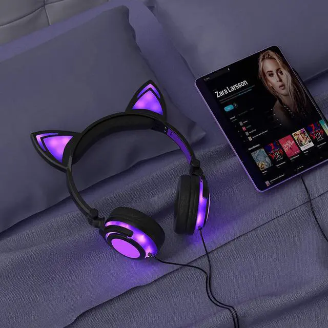 Alt view image 5 of 6 - Olyre Kids Headphones with Light up cat Ears On Ear LED Kitty Headphones with Mic for Kids Boys Girls Children Wired Headset for School Learning Tablet (Purple)