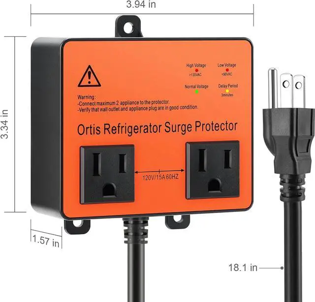 Alt view image 6 of 7 - Refrigerator Surge Protector, Ortis Double Outlet Voltage Protector for Home Appliances with Time Delay, Protects Against Brownout, Spike, Instant Surge All Voltage Abnormalities, black