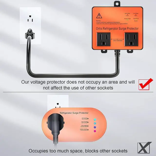 Alt view image 5 of 7 - Refrigerator Surge Protector, Ortis Double Outlet Voltage Protector for Home Appliances with Time Delay, Protects Against Brownout, Spike, Instant Surge All Voltage Abnormalities, black