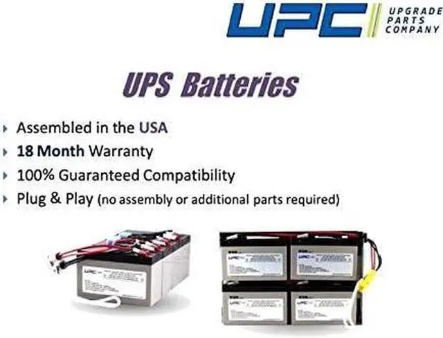 Alt view image 4 of 5 - UPC UPGRADE PARTS COMPANY RBC7-UPC Replacement Battery for APC Smart-UPS Models: SMT1500, SMT1500US, SUA1500, SUA1500US, SU1400, SUA750XL, SUA1000XL Assembled in USA!