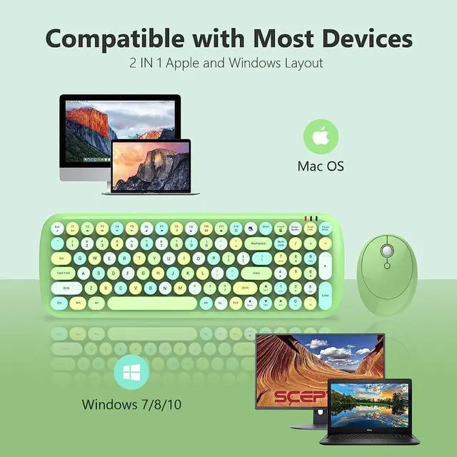 Alt view image 3 of 7 - MOFII Wireless Keyboard and Mouse Combo, 2.4GHz RF, Green Colorful, Indoor, 33ft Range, Plug & Play