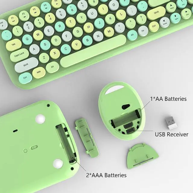 Alt view image 5 of 7 - MOFII Wireless Keyboard and Mouse Combo, 2.4GHz RF, Green Colorful, Indoor, 33ft Range, Plug & Play