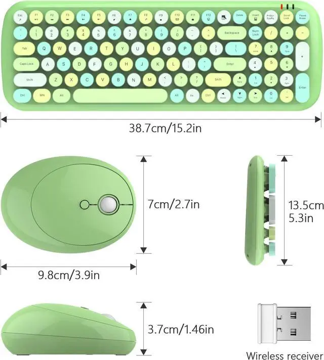Alt view image 7 of 7 - MOFII Wireless Keyboard and Mouse Combo, 2.4GHz RF, Green Colorful, Indoor, 33ft Range, Plug & Play