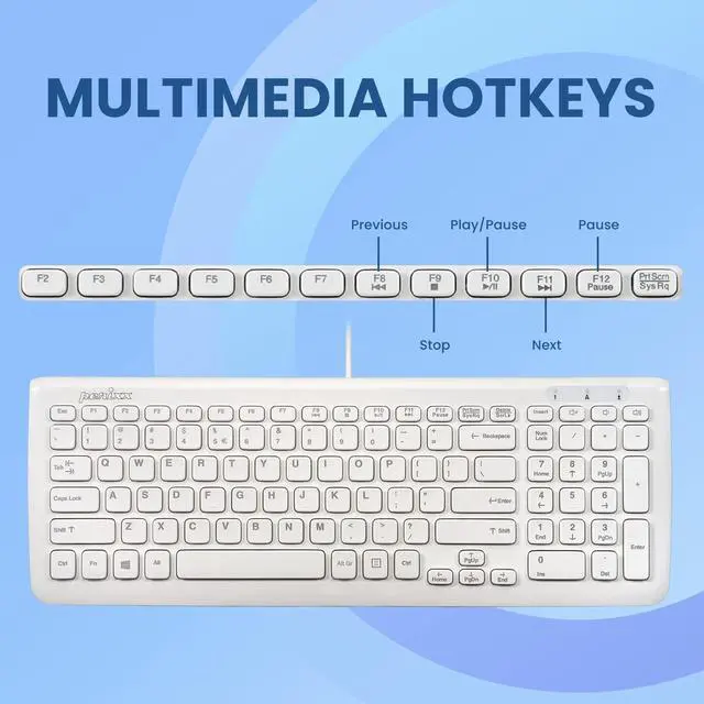 Alt view image 2 of 7 - Perixx PERIBOARD-208W US, Wired Compact Design USB Keyboard - 15.28x5.39x0.91 Inches with Number Pad - Glossy White - US English