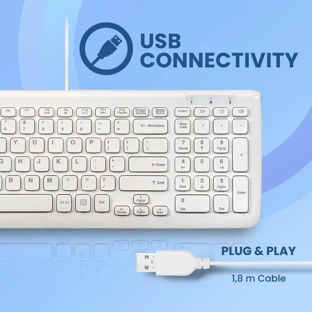 Alt view image 3 of 7 - Perixx PERIBOARD-208W US, Wired Compact Design USB Keyboard - 15.28x5.39x0.91 Inches with Number Pad - Glossy White - US English