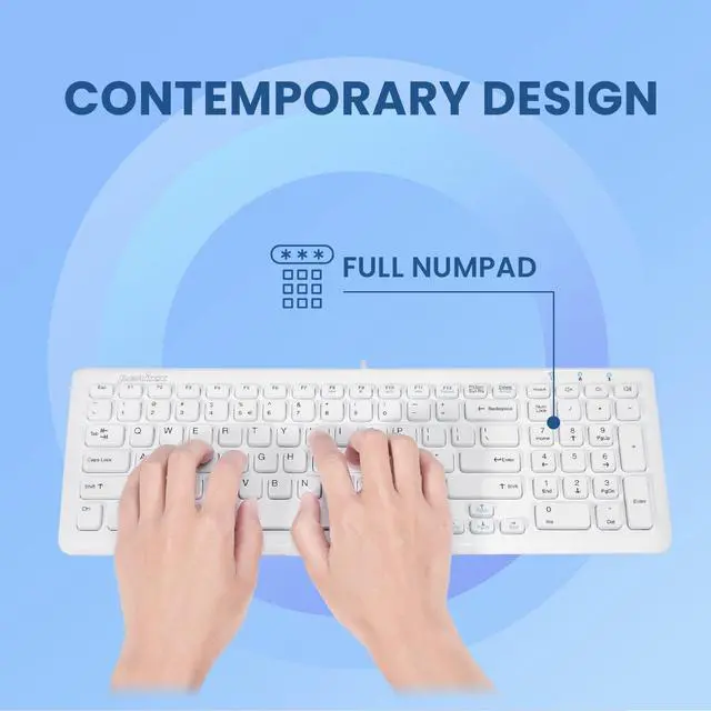 Alt view image 4 of 7 - Perixx PERIBOARD-208W US, Wired Compact Design USB Keyboard - 15.28x5.39x0.91 Inches with Number Pad - Glossy White - US English