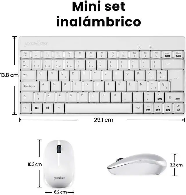 Alt view image 6 of 7 - Perixx PERIDUO-712WES Mini Pack de Teclado y Ratón Inalámbrico Combo - Color Blanco - Español QWERTY
