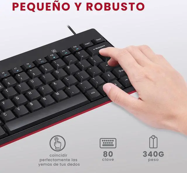 Alt view image 2 of 7 - Perixx PERIDUO-212 ES Teclado y ratón pequeños con Cable, 12 Teclas Multimedia, Negro, Configuración Española