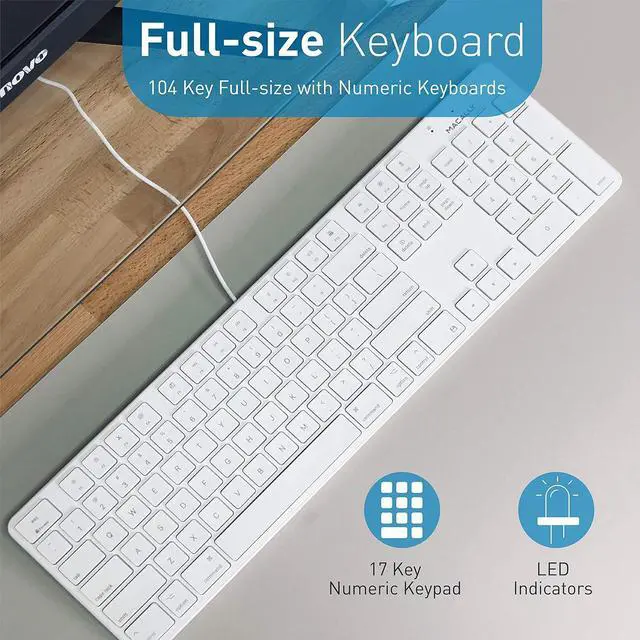 Alt view image 4 of 7 - Macally Slim Wired Keyboard and a Silent Wired Mouse, Classic Apple Essentials
