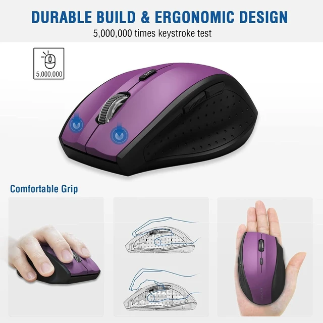 Alt view image 4 of 7 - E-YOOSO Wireless Mouse for Laptop, Portable Optical Computer Mouse, 6 Buttons, Cordless 2.4GHz with USB Receiver, 5-Level 4800 DPI, 18 Months Battery Life, for PC, Chromebook, Windows, Mac(Purple)