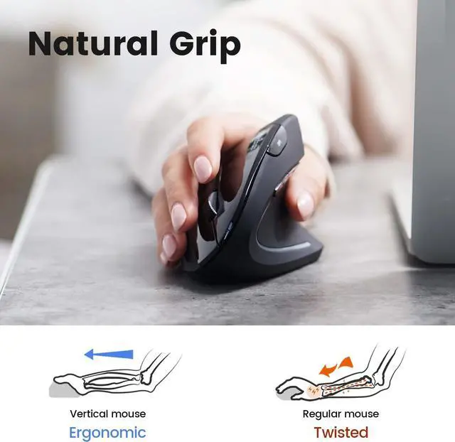 Alt view image 3 of 7 - Perixx PERIMICE-813B Bluetooth Vertical Mouse - Wireless 3-in-1 Multi-Device Technology - Travelling Carry Bag - Black - Right-Handed Design