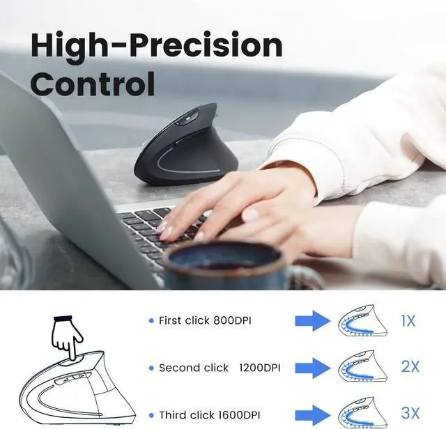 Alt view image 5 of 7 - Perixx PERIMICE-813B Bluetooth Vertical Mouse - Wireless 3-in-1 Multi-Device Technology - Travelling Carry Bag - Black - Right-Handed Design