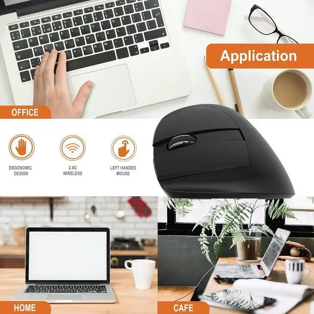 Alt view image 6 of 7 - J-Tech Digital Ergonomic Left Hand Mouse with Wireless Connection, AA Battery, 2.4GHz Nano Transceiver, 800, 1200, 1600, 2400 Adjustable DPI; Compatible with Windows and MAC OS [V628ML]