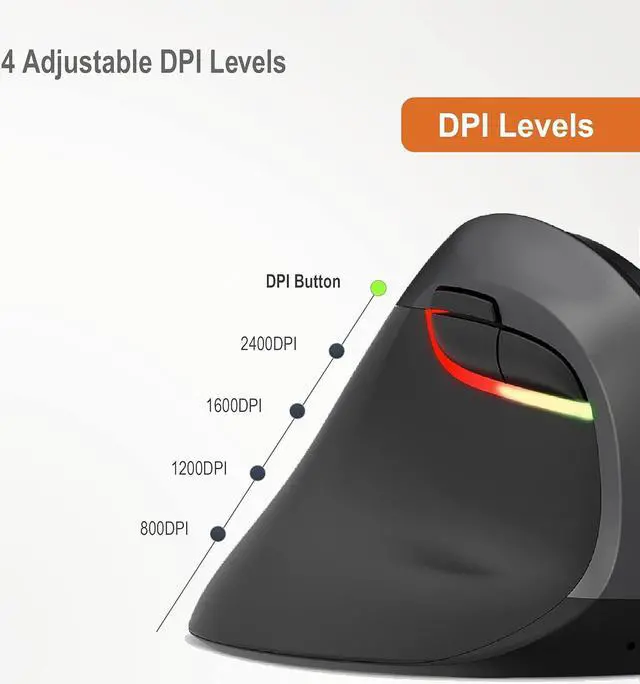 Alt view image 4 of 7 - J-Tech Digital Ergonomic Left Hand Mouse with Wireless Connection, AA Battery, 2.4GHz Nano Transceiver, 800, 1200, 1600, 2400 Adjustable DPI; Compatible with Windows and MAC OS [V628ML]