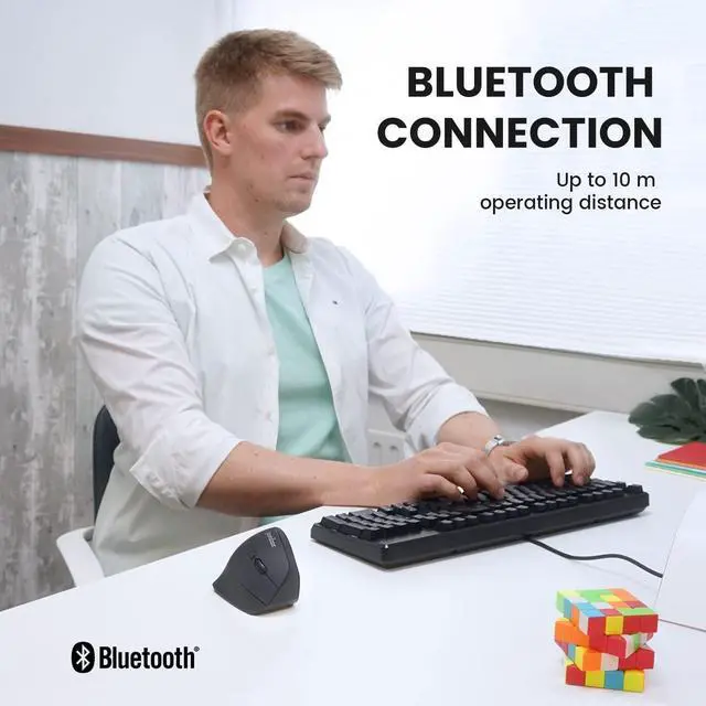 Alt view image 4 of 7 - Perixx PERIMICE-804 Bluetooth Vertical Mouse, Bluetooth Connection for Windows and Android System, Works Without USB Receiver, Black