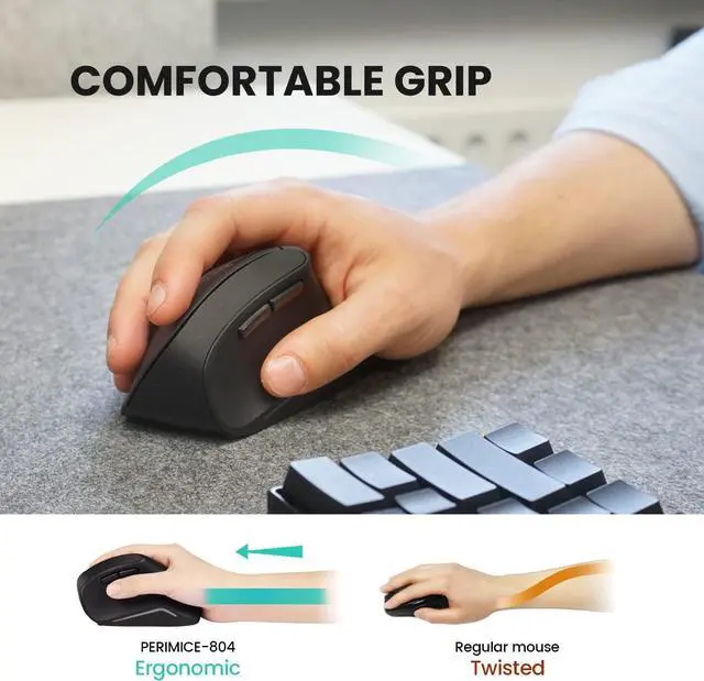 Alt view image 3 of 7 - Perixx PERIMICE-804 Bluetooth Vertical Mouse, Bluetooth Connection for Windows and Android System, Works Without USB Receiver, Black