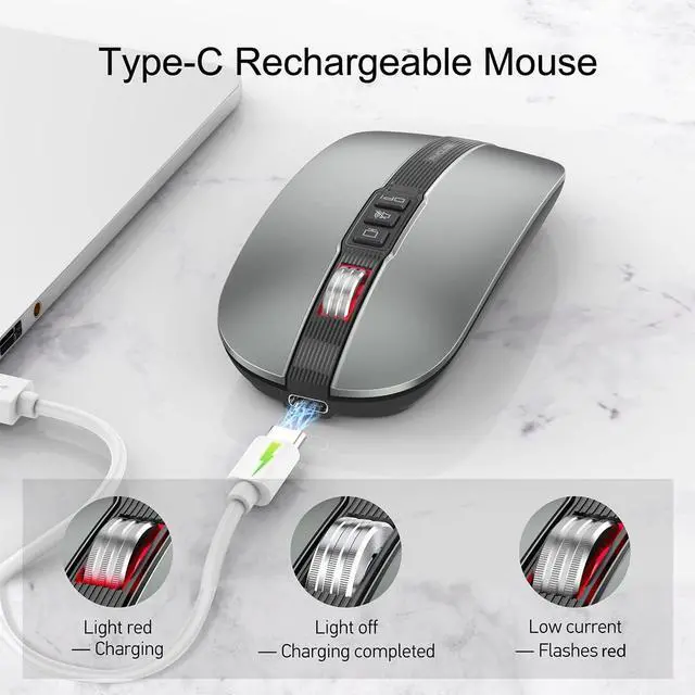 Alt view image 7 of 7 - Slim Multifunctional Bluetooth Mouse with Multiple Buttons for Desktop Display/One Click Mute, Wireless Travel Mouse with RGB Lights for MacBook/pc/iPad/Laptop (Gray)