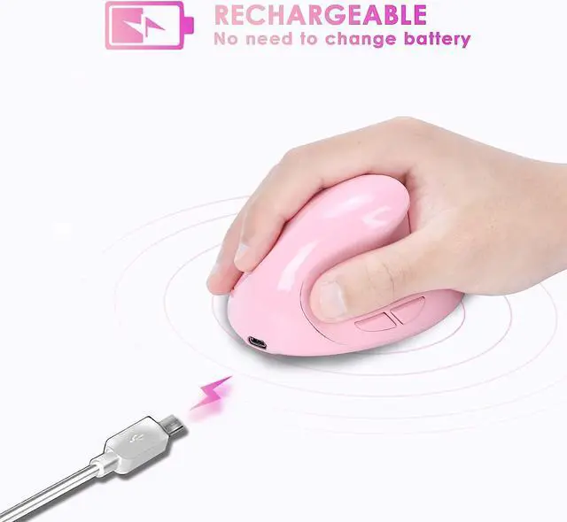 Alt view image 3 of 6 - Ergonomic Mouse,Rechargeable Small Vertical Mouse with 6 Buttons Adjustable 800/1200/1600 DPI Pink Wireless Mouse for Laptop Desktop PC Mac