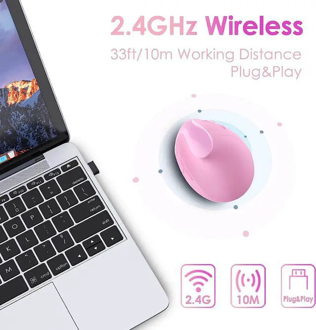 Alt view image 4 of 6 - Ergonomic Mouse,Rechargeable Small Vertical Mouse with 6 Buttons Adjustable 800/1200/1600 DPI Pink Wireless Mouse for Laptop Desktop PC Mac
