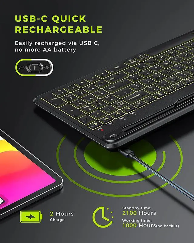 Alt view image 6 of 7 - seenda Backlit Multi-Device Bluetooth Keyboard for Tablet Phone Computer - Wireless Illuminated Rechargeable Keyboard with Number Pad Connect Up to 4 Devices Compatible Mac Android iOS Windows
