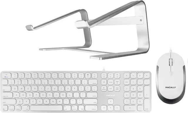 Main image of Macally Wired Mac Keyboard, Silent USB Mouse and an Ergonomic Laptop Stand, Ultimate Workspace Trio