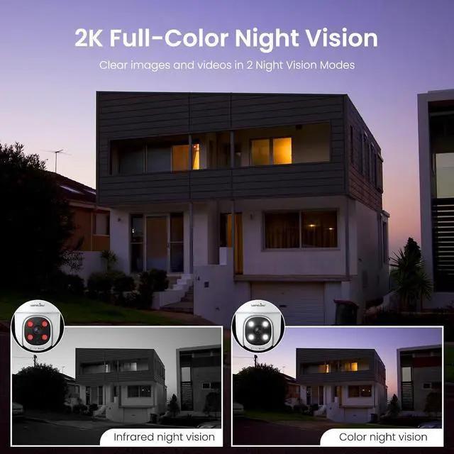 Alt view image 2 of 6 - 2K Security Cameras Wireless Outdoor-2.4G WiFi Home Security Cameras via Remote Control with Phone APP for 360° View, Color Night Vision, 24/7 SD Card Storage, Works with Alexa/Google Home
