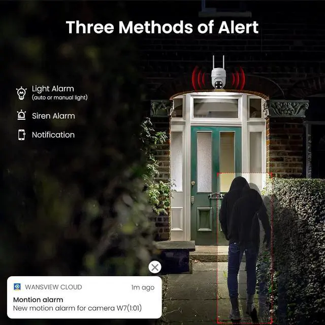 Alt view image 4 of 6 - 2K Security Cameras Wireless Outdoor-2.4G WiFi Home Security Cameras via Remote Control with Phone APP for 360° View, Color Night Vision, 24/7 SD Card Storage, Works with Alexa/Google Home