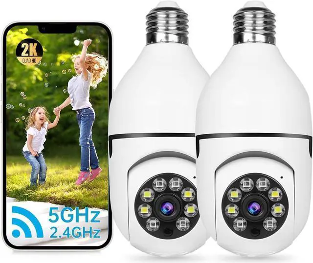 Main image of Security Camera 2K Light Bulb Security Cameras Wireless Outdoor 2pcs- 2.4/5G Hz WiFi 360° Motion Detection Cameras for Home Security Outside Indoor,Full-Color Night Vision,Siren Alarm,Indoor Camera