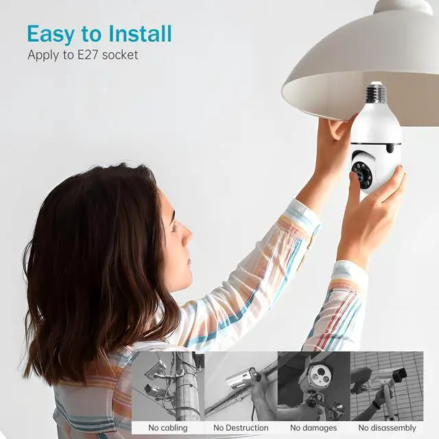 Alt view image 2 of 6 - Security Camera 2K Light Bulb Security Cameras Wireless Outdoor 2pcs- 2.4/5G Hz WiFi 360° Motion Detection Cameras for Home Security Outside Indoor,Full-Color Night Vision,Siren Alarm,Indoor Camera