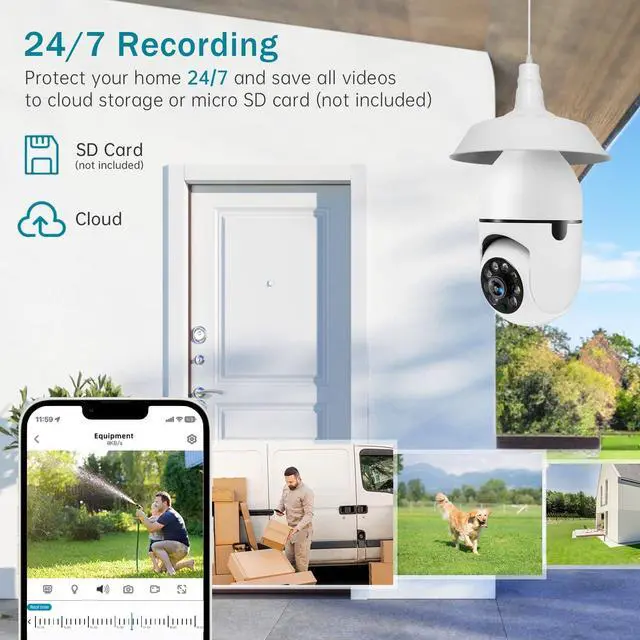 Alt view image 3 of 6 - Security Camera 2K Light Bulb Security Cameras Wireless Outdoor 2pcs- 2.4/5G Hz WiFi 360° Motion Detection Cameras for Home Security Outside Indoor,Full-Color Night Vision,Siren Alarm,Indoor Camera