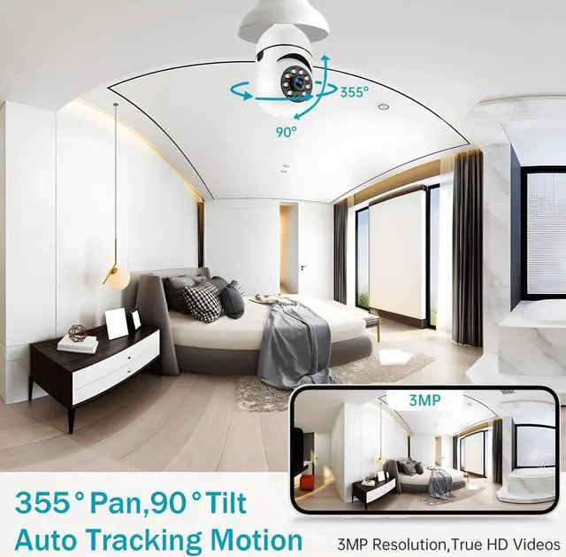 Alt view image 4 of 6 - Security Camera 2K Light Bulb Security Cameras Wireless Outdoor 2pcs- 2.4/5G Hz WiFi 360° Motion Detection Cameras for Home Security Outside Indoor,Full-Color Night Vision,Siren Alarm,Indoor Camera