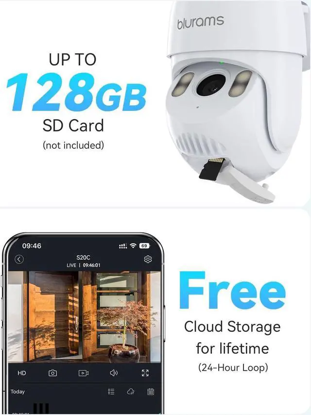 Alt view image 7 of 7 - blurams 2K Security Camera Outdoor, Pan-Tilt Outdoor Camera Wired w/360° View, Motion Tracking, 2.4/5GHz WiFi 6, 2-Way Audio, Weatherproof, Free Person/Motion Detection, 24/7 Recording 2Pack